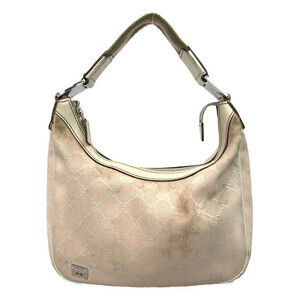 Gucci GG monogram canvas hobo shoulder bag leather trim White
